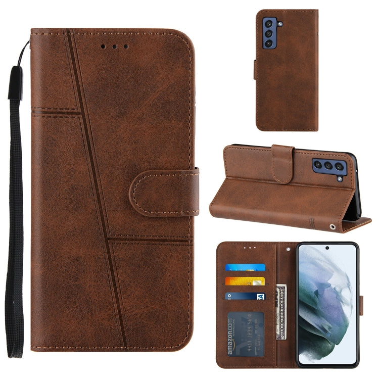 For Samsung Galaxy S21 FE Stitching Calf Texture Buckle Horizontal Flip Leather Case with Holder & Card Slots & Wallet & Lanyard