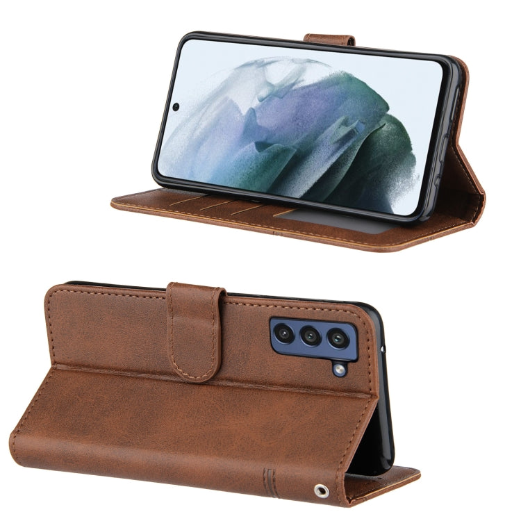 For Samsung Galaxy S21 FE Stitching Calf Texture Buckle Horizontal Flip Leather Case with Holder & Card Slots & Wallet & Lanyard