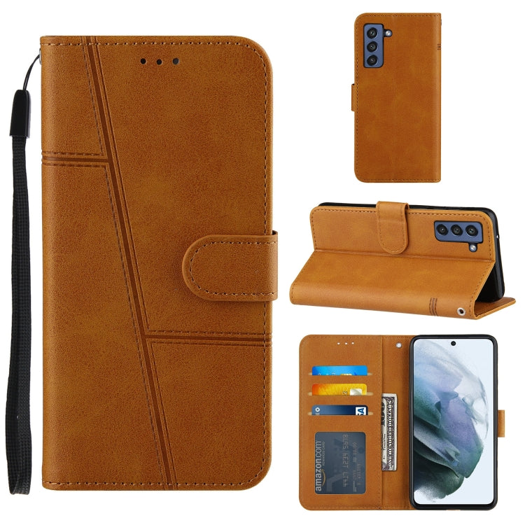 For Samsung Galaxy S21 FE Stitching Calf Texture Buckle Horizontal Flip Leather Case with Holder & Card Slots & Wallet & Lanyard