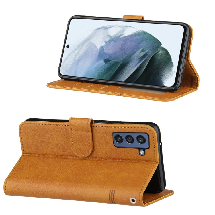 For Samsung Galaxy S21 FE Stitching Calf Texture Buckle Horizontal Flip Leather Case with Holder & Card Slots & Wallet & Lanyard