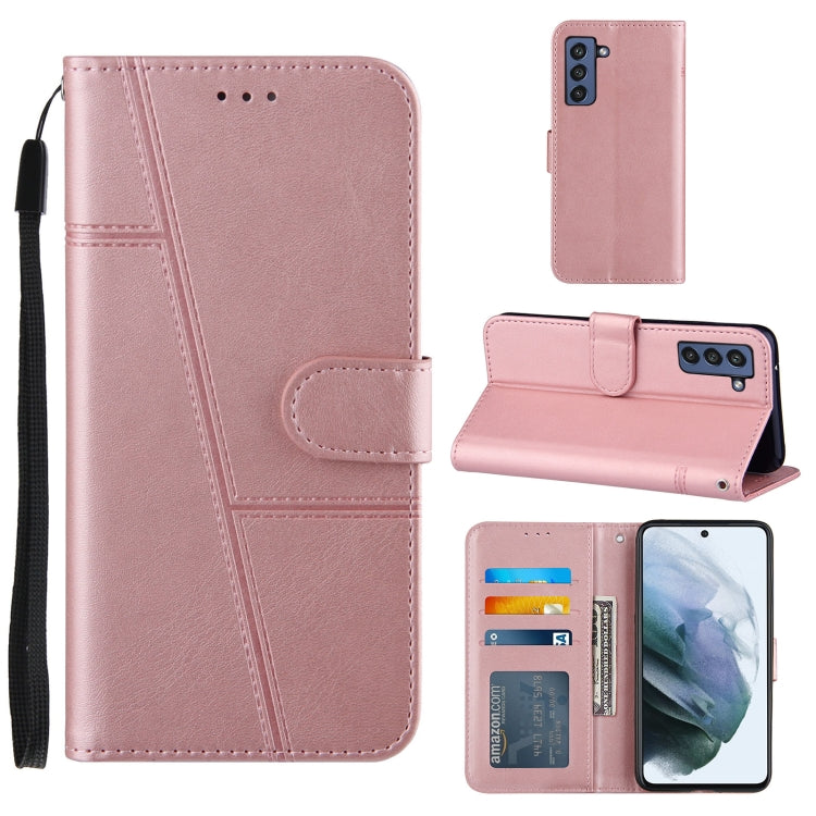 For Samsung Galaxy S21 FE Stitching Calf Texture Buckle Horizontal Flip Leather Case with Holder & Card Slots & Wallet & Lanyard