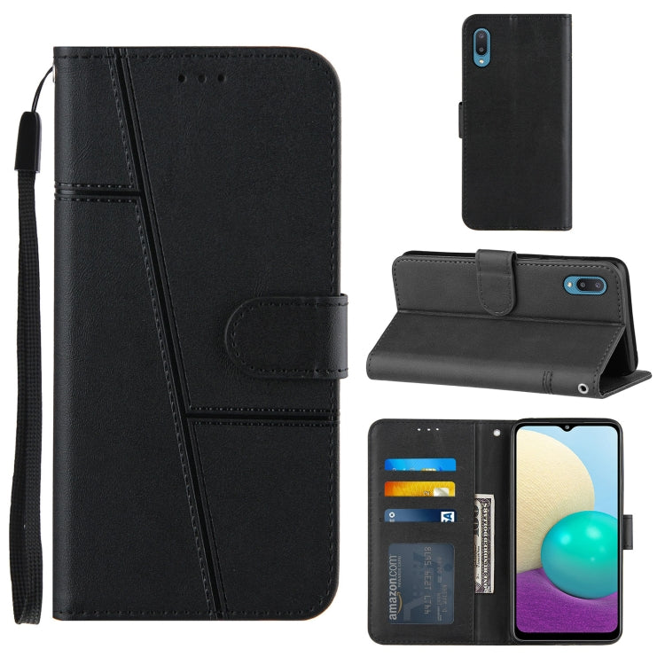 For Samsung Galaxy A02/M02 Stitching Calf Texture Buckle Horizontal Flip Leather Case with Holder & Card Slots & Wallet & Lanyard