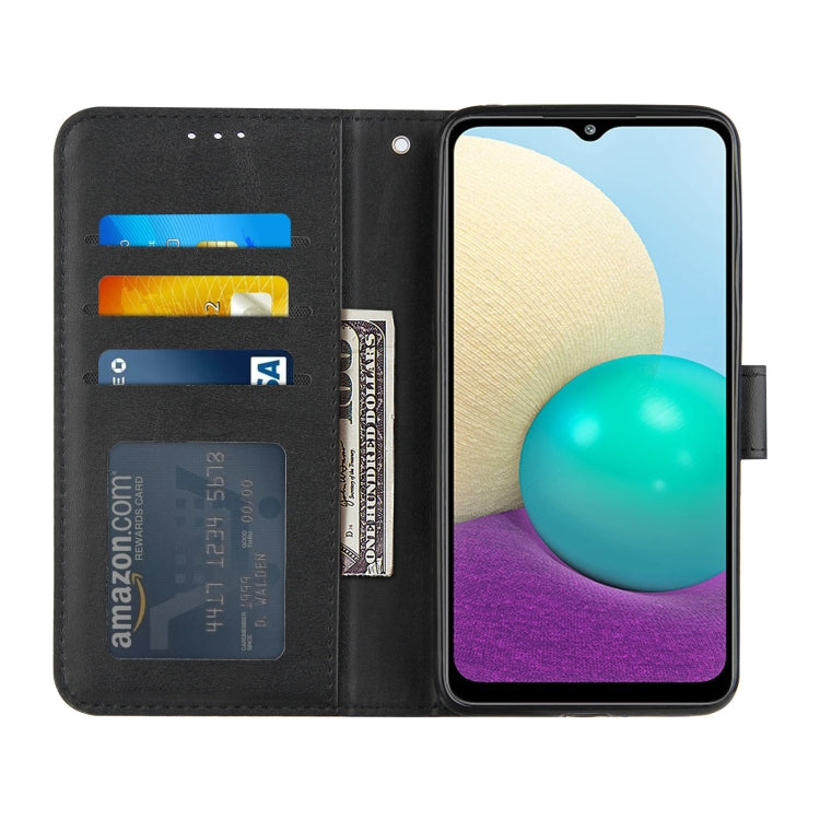 For Samsung Galaxy A02/M02 Stitching Calf Texture Buckle Horizontal Flip Leather Case with Holder & Card Slots & Wallet & Lanyard