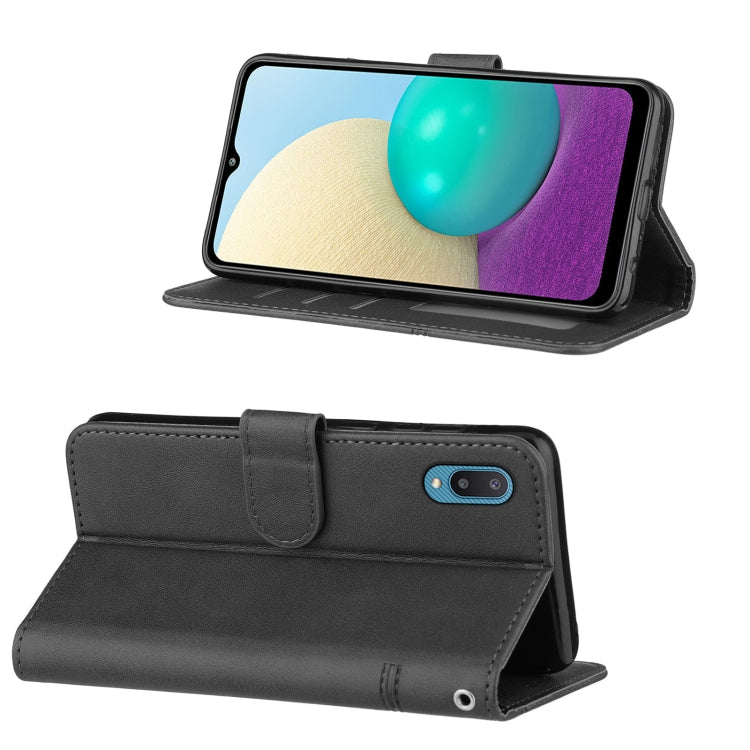 For Samsung Galaxy A02/M02 Stitching Calf Texture Buckle Horizontal Flip Leather Case with Holder & Card Slots & Wallet & Lanyard