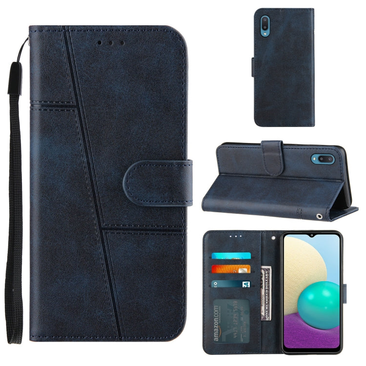 For Samsung Galaxy A02/M02 Stitching Calf Texture Buckle Horizontal Flip Leather Case with Holder & Card Slots & Wallet & Lanyard