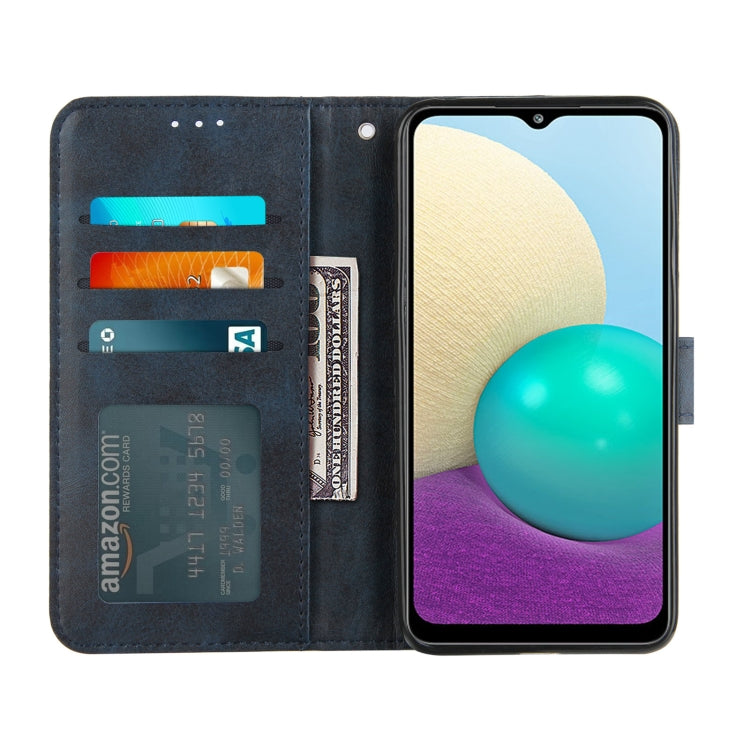 For Samsung Galaxy A02/M02 Stitching Calf Texture Buckle Horizontal Flip Leather Case with Holder & Card Slots & Wallet & Lanyard