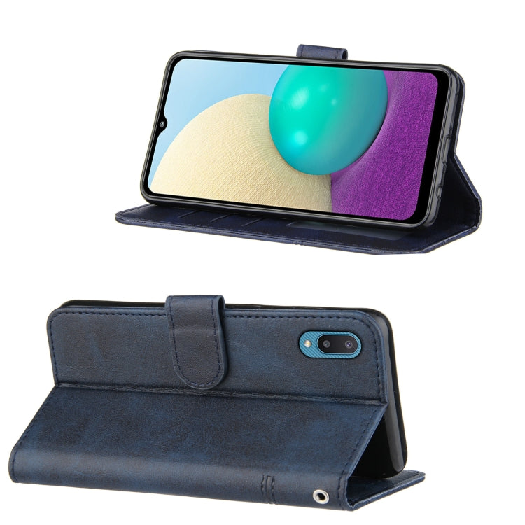 For Samsung Galaxy A02/M02 Stitching Calf Texture Buckle Horizontal Flip Leather Case with Holder & Card Slots & Wallet & Lanyard