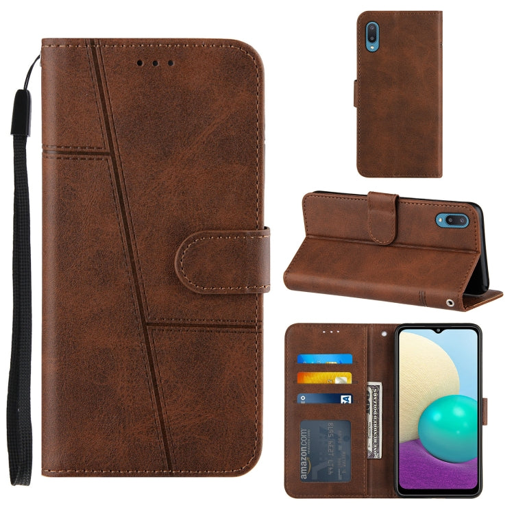 For Samsung Galaxy A02/M02 Stitching Calf Texture Buckle Horizontal Flip Leather Case with Holder & Card Slots & Wallet & Lanyard