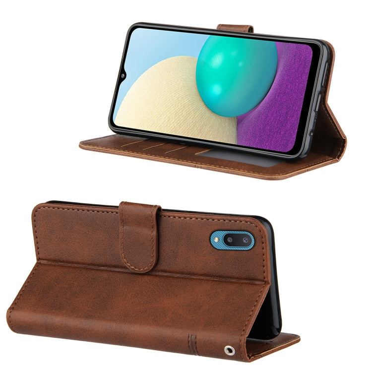 For Samsung Galaxy A02/M02 Stitching Calf Texture Buckle Horizontal Flip Leather Case with Holder & Card Slots & Wallet & Lanyard