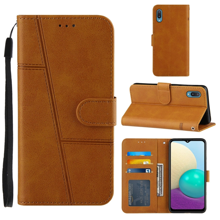 For Samsung Galaxy A02/M02 Stitching Calf Texture Buckle Horizontal Flip Leather Case with Holder & Card Slots & Wallet & Lanyard