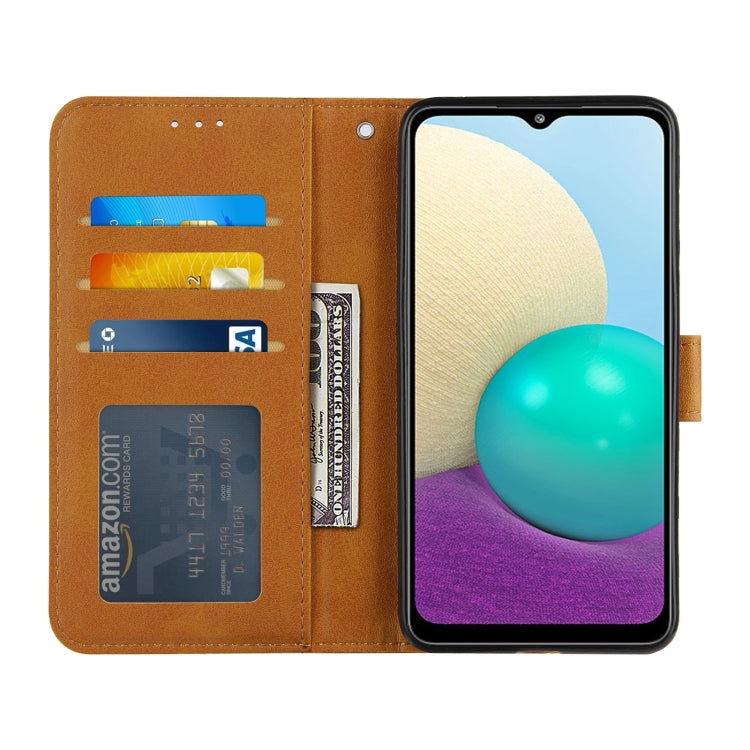 For Samsung Galaxy A02/M02 Stitching Calf Texture Buckle Horizontal Flip Leather Case with Holder & Card Slots & Wallet & Lanyard