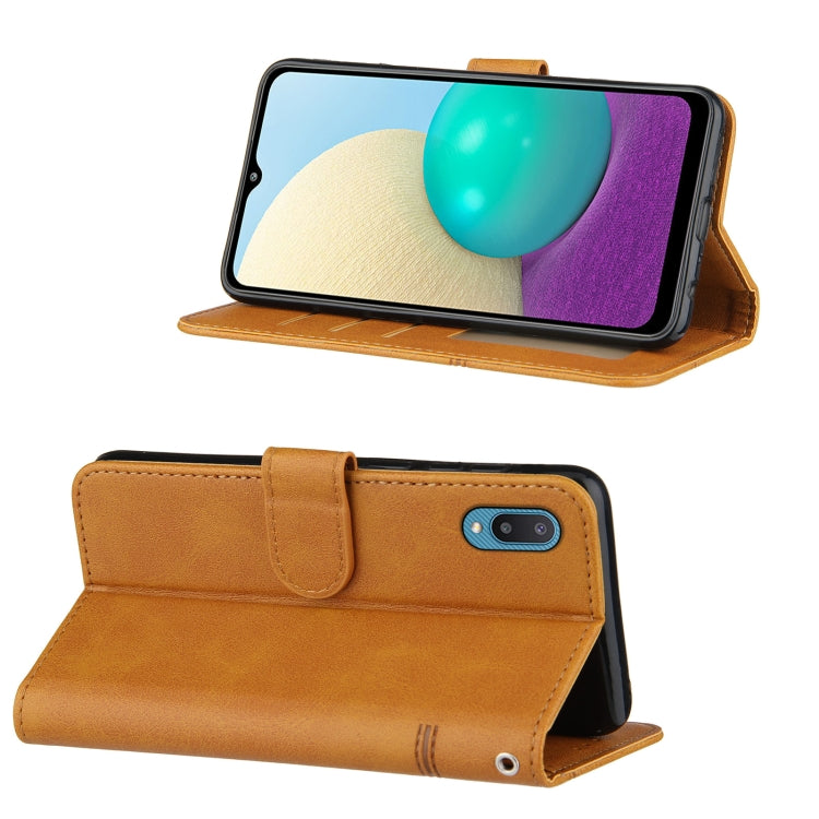 For Samsung Galaxy A02/M02 Stitching Calf Texture Buckle Horizontal Flip Leather Case with Holder & Card Slots & Wallet & Lanyard