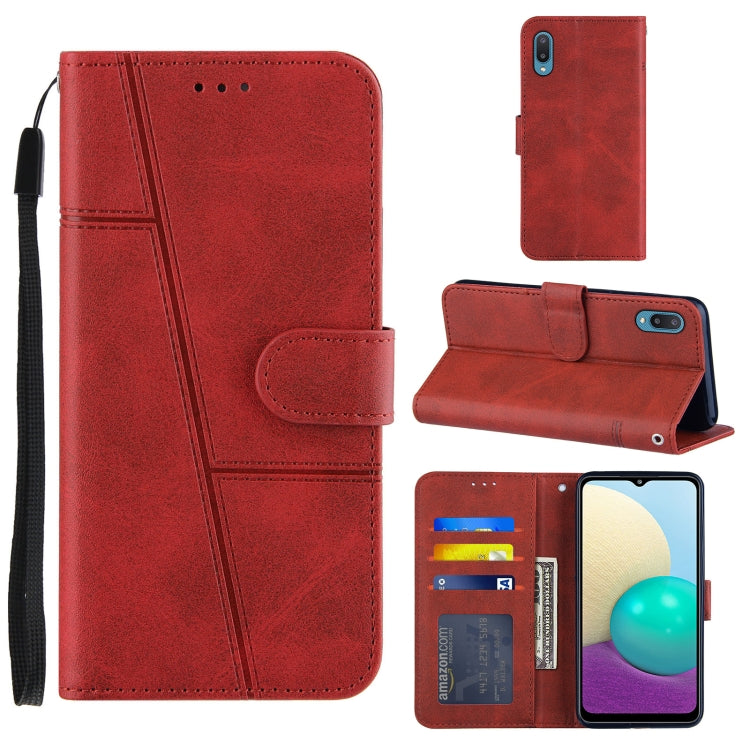 For Samsung Galaxy A02/M02 Stitching Calf Texture Buckle Horizontal Flip Leather Case with Holder & Card Slots & Wallet & Lanyard