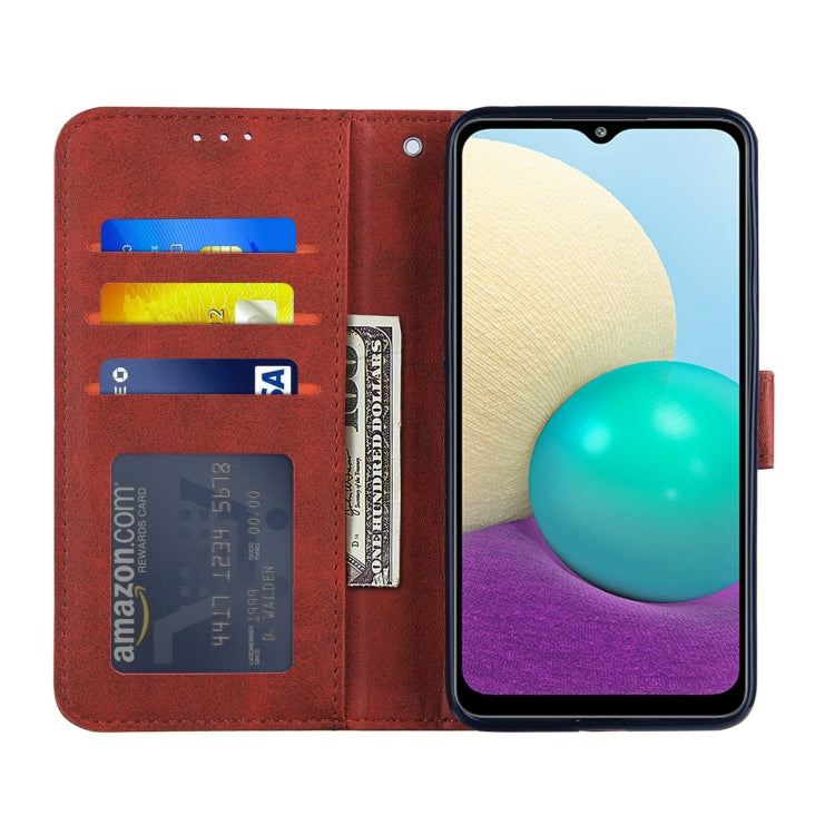 For Samsung Galaxy A02/M02 Stitching Calf Texture Buckle Horizontal Flip Leather Case with Holder & Card Slots & Wallet & Lanyard