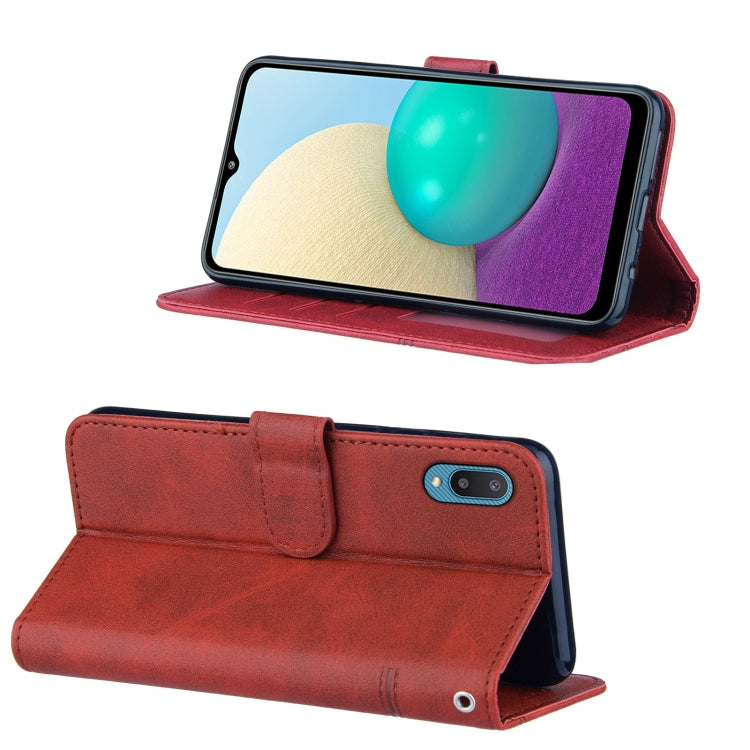 For Samsung Galaxy A02/M02 Stitching Calf Texture Buckle Horizontal Flip Leather Case with Holder & Card Slots & Wallet & Lanyard