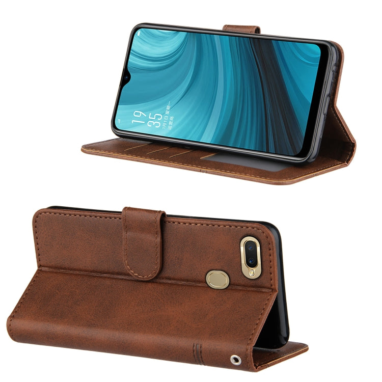 For OPPO A7 / A5S / A12 Stitching Calf Texture Buckle Horizontal Flip Leather Case with Holder & Card Slots & Wallet & Lanyard