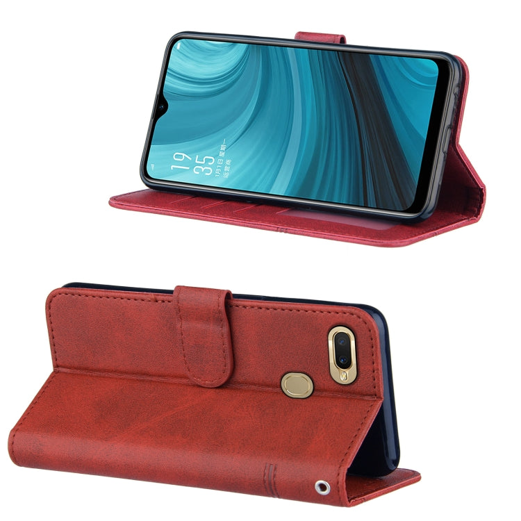 For OPPO A7 / A5S / A12 Stitching Calf Texture Buckle Horizontal Flip Leather Case with Holder & Card Slots & Wallet & Lanyard