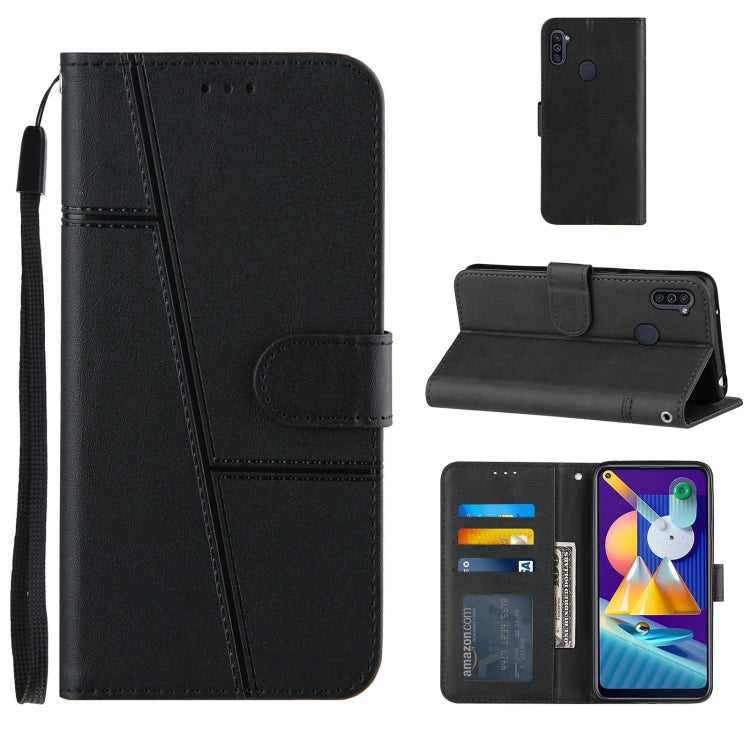 For Samsung Galaxy A11/M11 Stitching Calf Texture Buckle Horizontal Flip Leather Case with Holder & Card Slots & Wallet & Lanyard