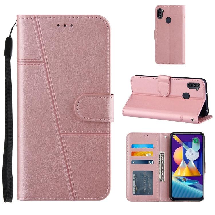 For Samsung Galaxy A11/M11 Stitching Calf Texture Buckle Horizontal Flip Leather Case with Holder & Card Slots & Wallet & Lanyard