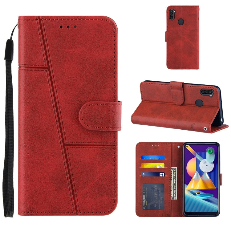 For Samsung Galaxy A11/M11 Stitching Calf Texture Buckle Horizontal Flip Leather Case with Holder & Card Slots & Wallet & Lanyard