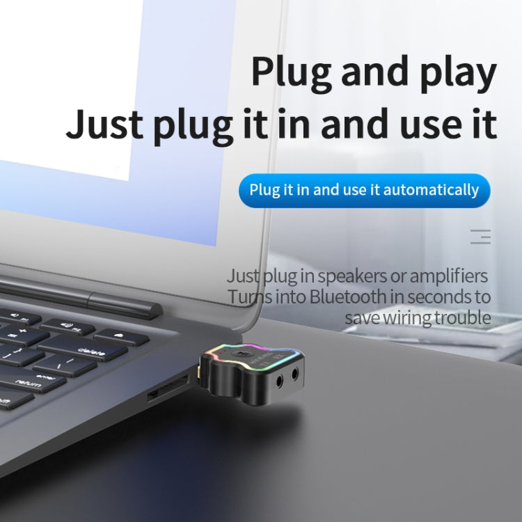 JD-M10 Bluetooth USB 5.0 Receiving and Transmitting All-in-One Machine with Colorfully Atmospheres Light and Call Function