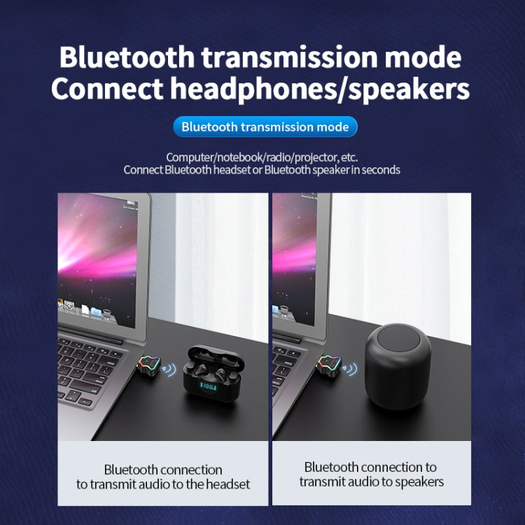 JD-M10 Bluetooth USB 5.0 Receiving and Transmitting All-in-One Machine with Colorfully Atmospheres Light and Call Function