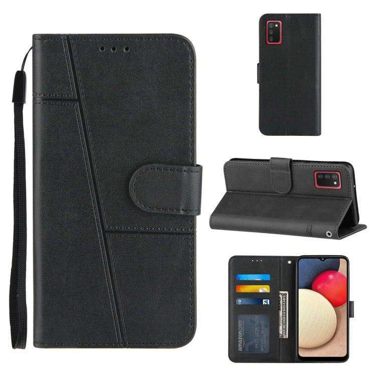 For Samsung Galaxy A02s (EU Version) Stitching Calf Texture Buckle Horizontal Flip Leather Case with Holder & Card Slots & Wallet & Lanyard