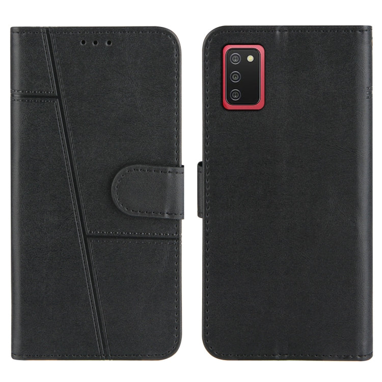For Samsung Galaxy A02s (EU Version) Stitching Calf Texture Buckle Horizontal Flip Leather Case with Holder & Card Slots & Wallet & Lanyard