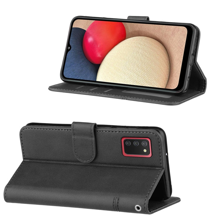 For Samsung Galaxy A02s (EU Version) Stitching Calf Texture Buckle Horizontal Flip Leather Case with Holder & Card Slots & Wallet & Lanyard