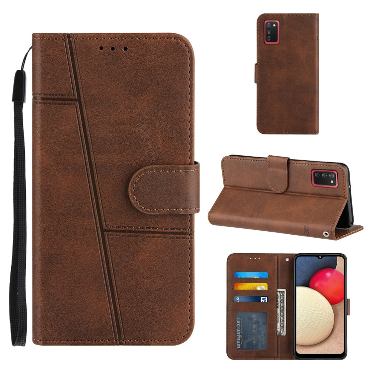 For Samsung Galaxy A02s (EU Version) Stitching Calf Texture Buckle Horizontal Flip Leather Case with Holder & Card Slots & Wallet & Lanyard