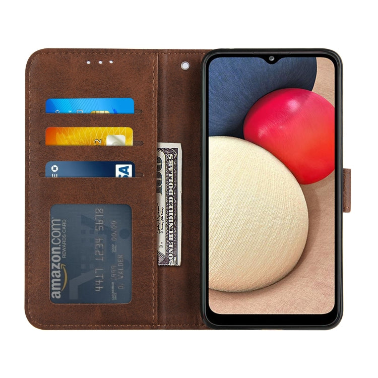 For Samsung Galaxy A02s (EU Version) Stitching Calf Texture Buckle Horizontal Flip Leather Case with Holder & Card Slots & Wallet & Lanyard
