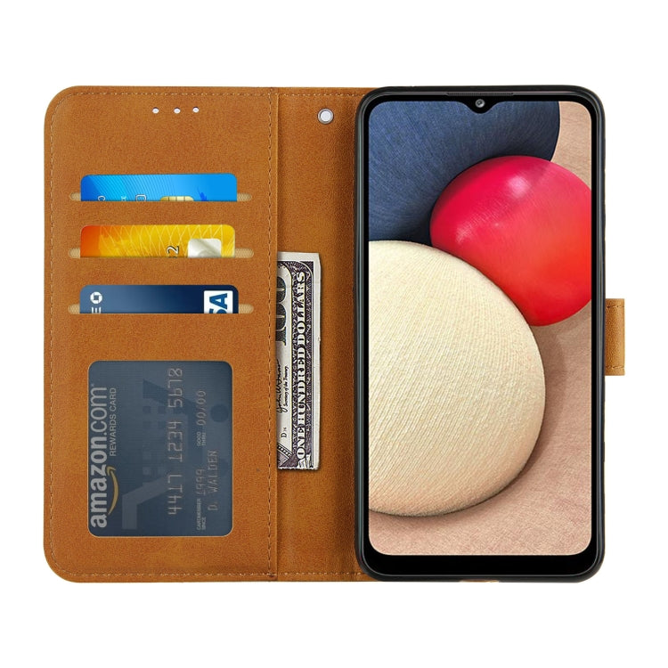For Samsung Galaxy A02s (EU Version) Stitching Calf Texture Buckle Horizontal Flip Leather Case with Holder & Card Slots & Wallet & Lanyard