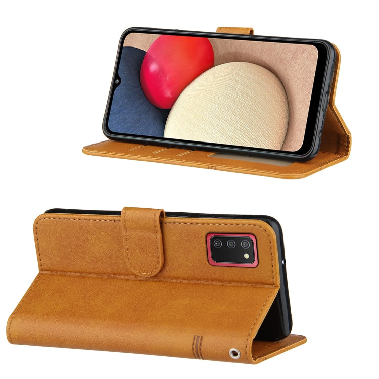 For Samsung Galaxy A02s (EU Version) Stitching Calf Texture Buckle Horizontal Flip Leather Case with Holder & Card Slots & Wallet & Lanyard