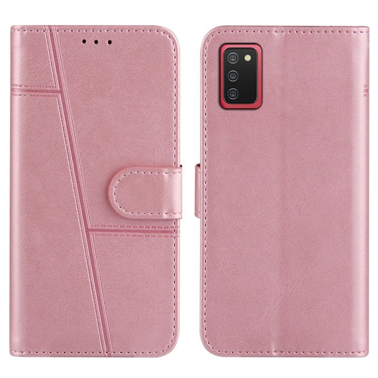 For Samsung Galaxy A02s (EU Version) Stitching Calf Texture Buckle Horizontal Flip Leather Case with Holder & Card Slots & Wallet & Lanyard