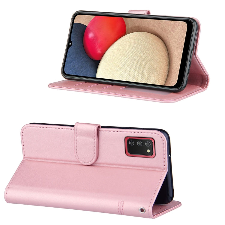 For Samsung Galaxy A02s (EU Version) Stitching Calf Texture Buckle Horizontal Flip Leather Case with Holder & Card Slots & Wallet & Lanyard