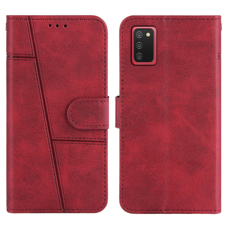 For Samsung Galaxy A02s (EU Version) Stitching Calf Texture Buckle Horizontal Flip Leather Case with Holder & Card Slots & Wallet & Lanyard