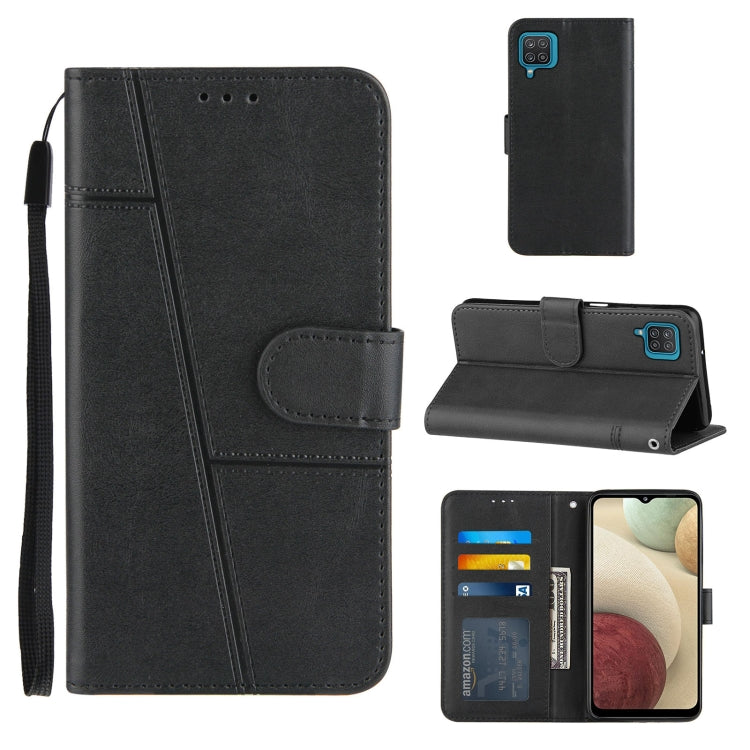 For Samsung Galaxy A12 Stitching Calf Texture Buckle Horizontal Flip Leather Case with Holder & Card Slots & Wallet & Lanyard