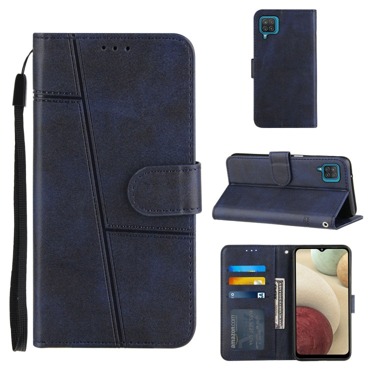 For Samsung Galaxy A12 Stitching Calf Texture Buckle Horizontal Flip Leather Case with Holder & Card Slots & Wallet & Lanyard