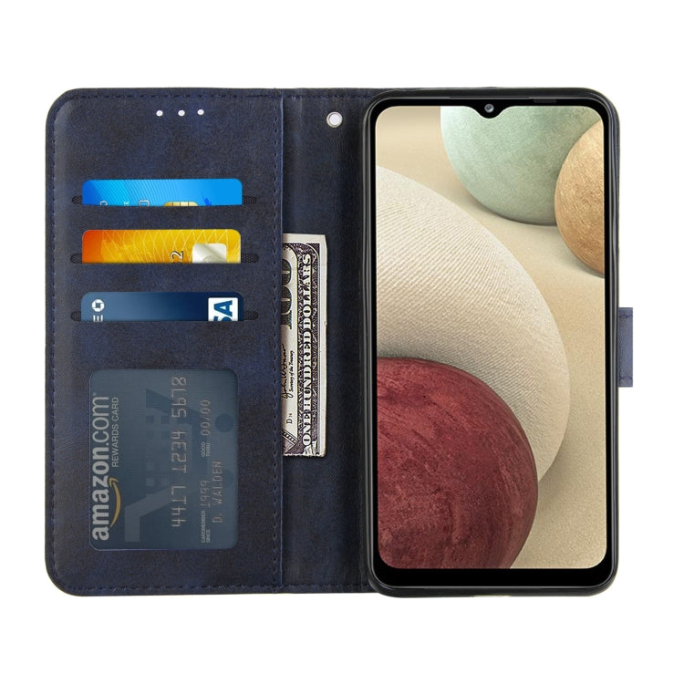 For Samsung Galaxy A12 Stitching Calf Texture Buckle Horizontal Flip Leather Case with Holder & Card Slots & Wallet & Lanyard