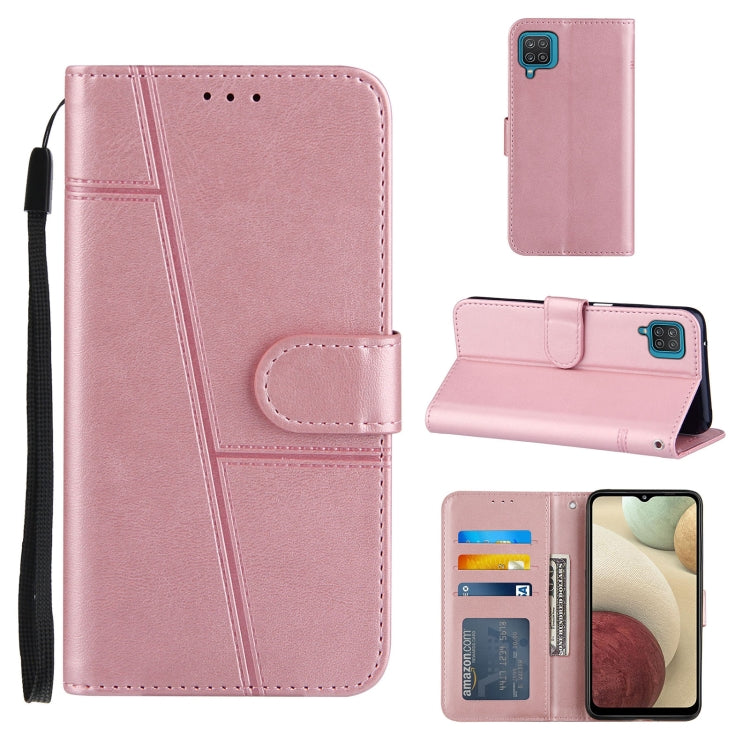 For Samsung Galaxy A12 Stitching Calf Texture Buckle Horizontal Flip Leather Case with Holder & Card Slots & Wallet & Lanyard