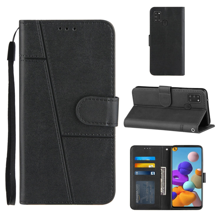 For Samsung Galaxy A21S Stitching Calf Texture Buckle Horizontal Flip Leather Case with Holder & Card Slots & Wallet & Lanyard