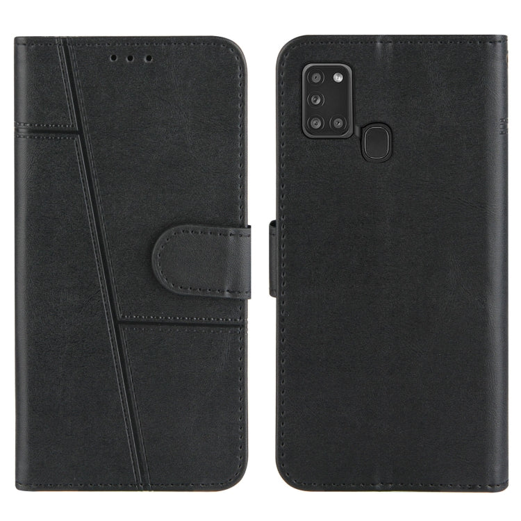 For Samsung Galaxy A21S Stitching Calf Texture Buckle Horizontal Flip Leather Case with Holder & Card Slots & Wallet & Lanyard