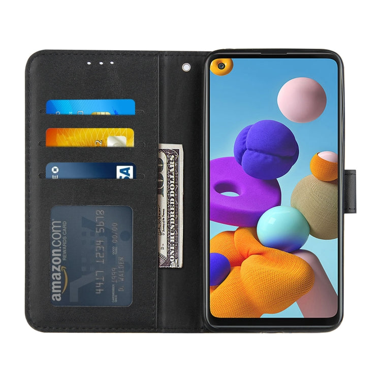For Samsung Galaxy A21S Stitching Calf Texture Buckle Horizontal Flip Leather Case with Holder & Card Slots & Wallet & Lanyard