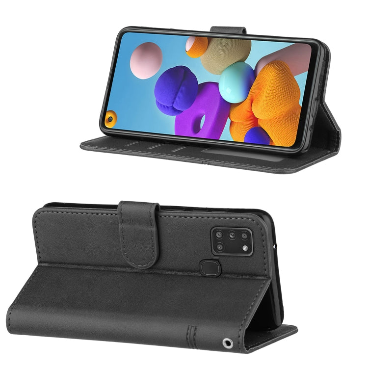 For Samsung Galaxy A21S Stitching Calf Texture Buckle Horizontal Flip Leather Case with Holder & Card Slots & Wallet & Lanyard