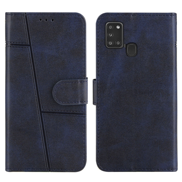 For Samsung Galaxy A21S Stitching Calf Texture Buckle Horizontal Flip Leather Case with Holder & Card Slots & Wallet & Lanyard
