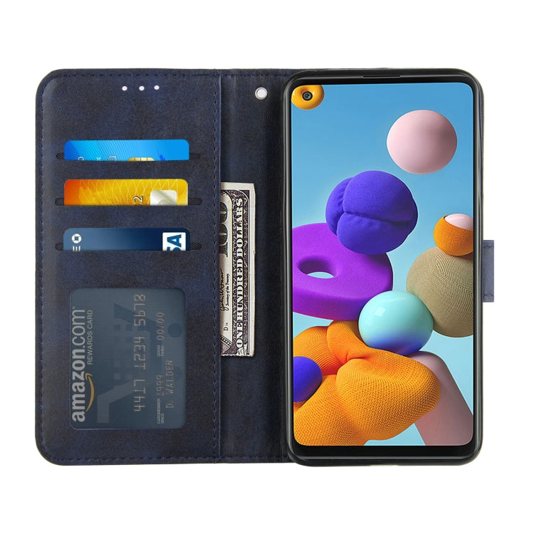 For Samsung Galaxy A21S Stitching Calf Texture Buckle Horizontal Flip Leather Case with Holder & Card Slots & Wallet & Lanyard