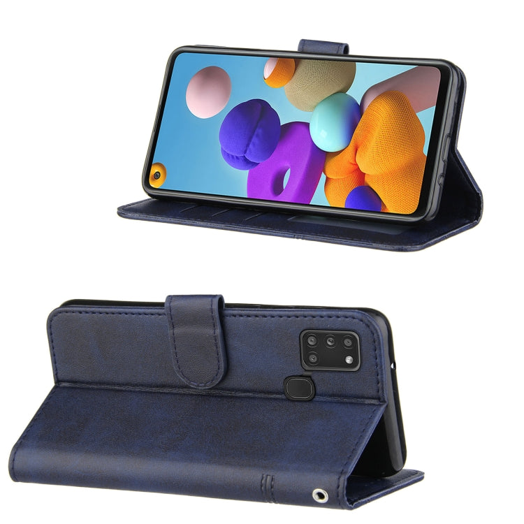 For Samsung Galaxy A21S Stitching Calf Texture Buckle Horizontal Flip Leather Case with Holder & Card Slots & Wallet & Lanyard