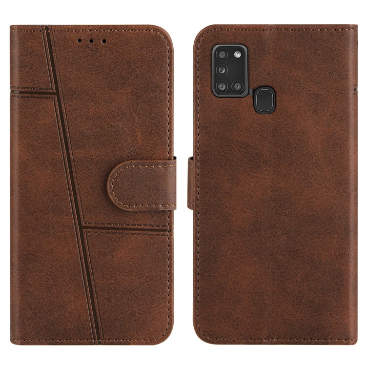 For Samsung Galaxy A21S Stitching Calf Texture Buckle Horizontal Flip Leather Case with Holder & Card Slots & Wallet & Lanyard
