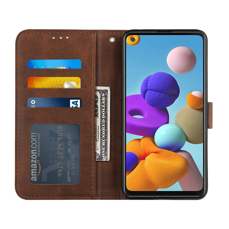 For Samsung Galaxy A21S Stitching Calf Texture Buckle Horizontal Flip Leather Case with Holder & Card Slots & Wallet & Lanyard