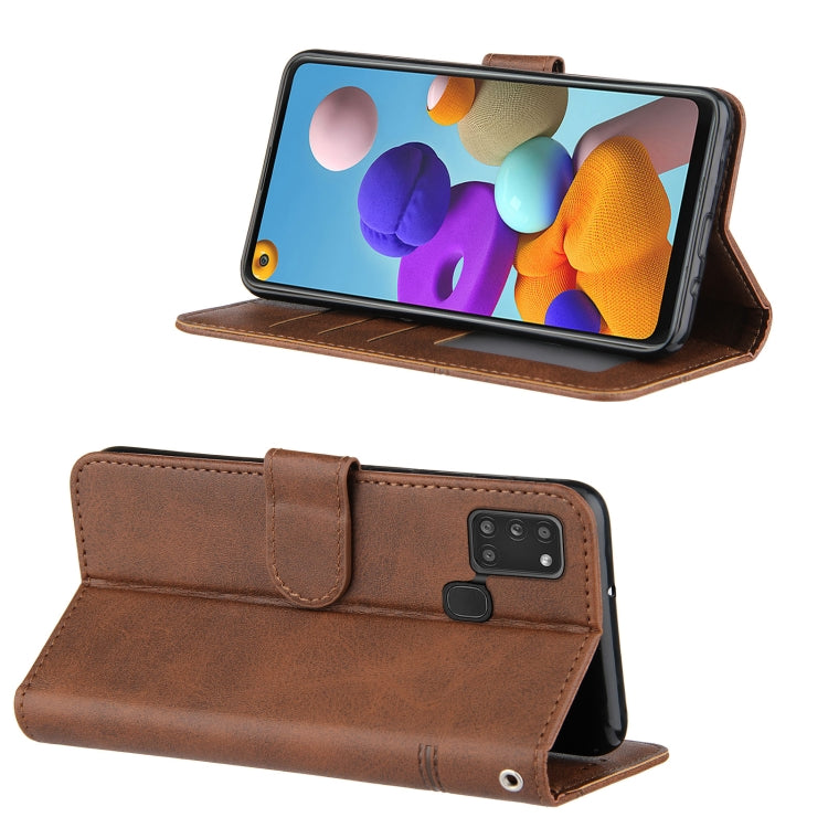 For Samsung Galaxy A21S Stitching Calf Texture Buckle Horizontal Flip Leather Case with Holder & Card Slots & Wallet & Lanyard